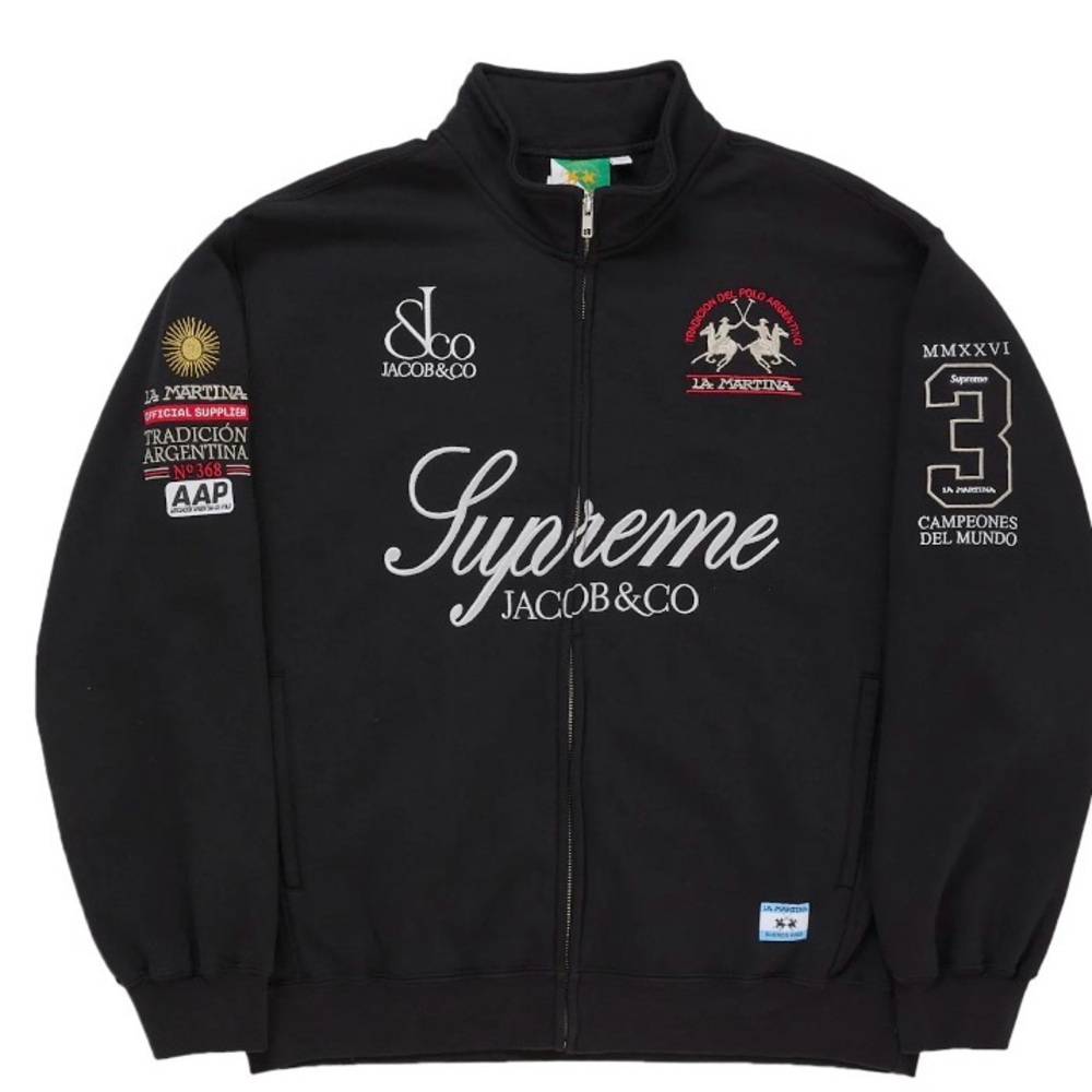 Sale Supreme la Martina Jacob & Co Black Zip-Up Sweatshirt with White Script Log